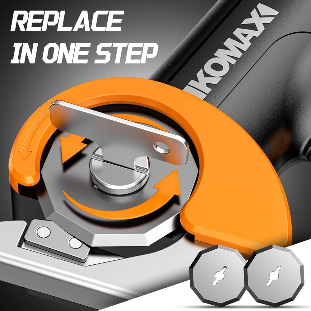 KOMAX Cordless Electric Scissors,4V Cardboard Cutter with 3 Blades,Rechargeable 2000mAh Battery,Storage Box,Fabric Scissors Electric Box Cutter for Cardboard,Leather,Carpet,Fabric,Plastic - Black