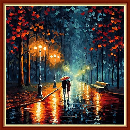 Image of Foxhool Beginners Cross Stitch Kits Stamped Full Range of Embroidery Kits for Adults DIY Cross Stitches kit Embroidery Patterns for Needlepoint kit-Romantic Couple 17.7x17.7 inch