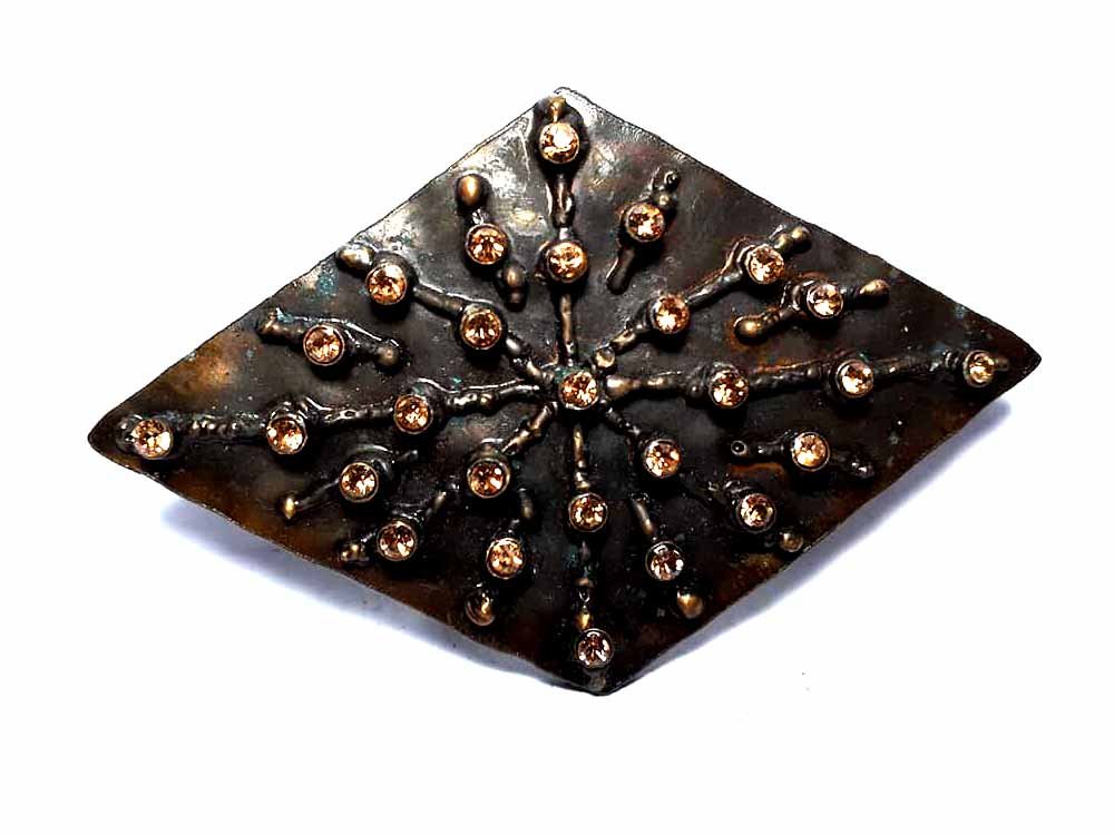 Hebilla para cinturón de 4 cm artesanal en bronce con rombo topacio y llavero de regalo 5