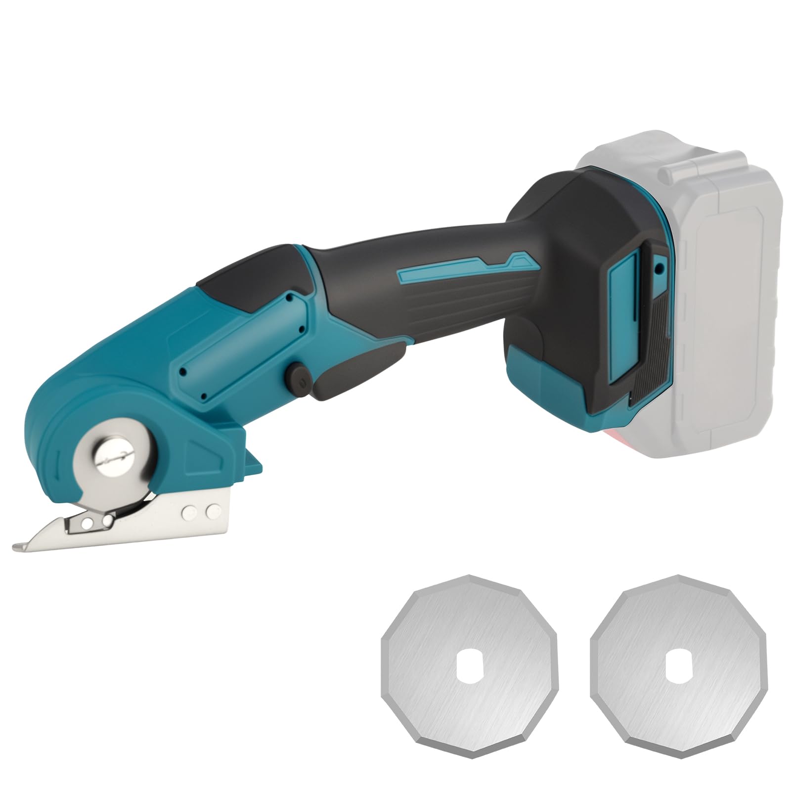 Universele accuschaar, compatibel met Makita 18 V (zonder batterij), draadloze elektrische schaar, rolsnijder voor stof, met veiligheidsvergrendeling en 2 messen, 6 mm snijdiepte, snijdt karton
