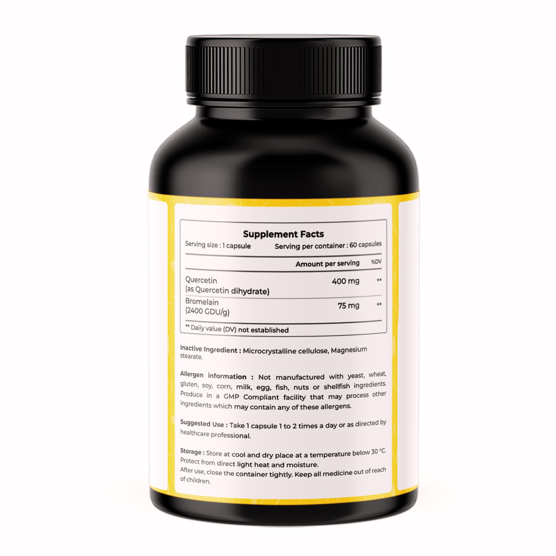VREEX Quercetin 400 mg with Bromelain 75 mg | Supports Immune Health, Seasonal Wellness & Antioxidant Protection | 60 Capsules