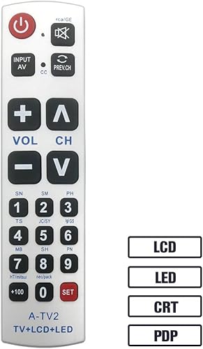Miniatura 1 de LuckyStar - Control remoto universal con botón grande A-TV2, ajuste inicial para Lg, Vizio, Sharp, Zenith, Panasonic, Philips, RCA, pone la batería