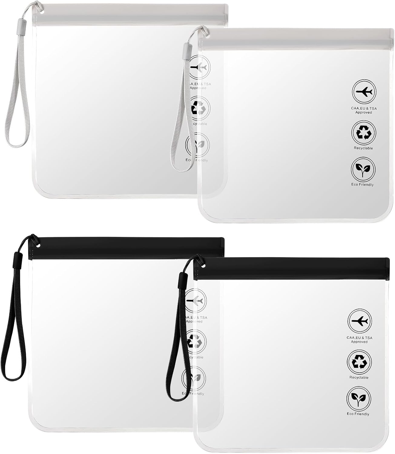 4PCS TSA Approved Toiletry Bag, Quart Size Travel Bag for EU UK & US Regulations Clear Toiletry Bags Airport Airline Accessories Compliant Bags Carry-on Travel Accessories Essentials (Black)