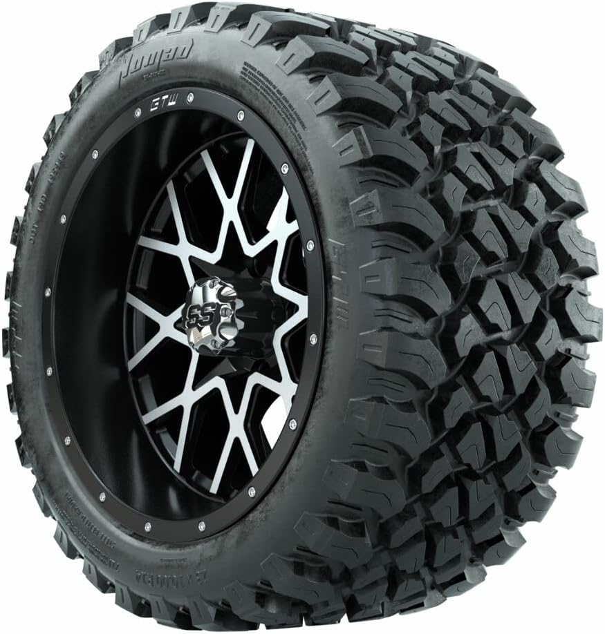 GTW 14 Inch Golf Cart Wheels and Tires Combo | Machined/Black Vortex Wheels on 23x10-R14 Nomad All Terrain Radial Tires | Set of 4 (Machined/Black)