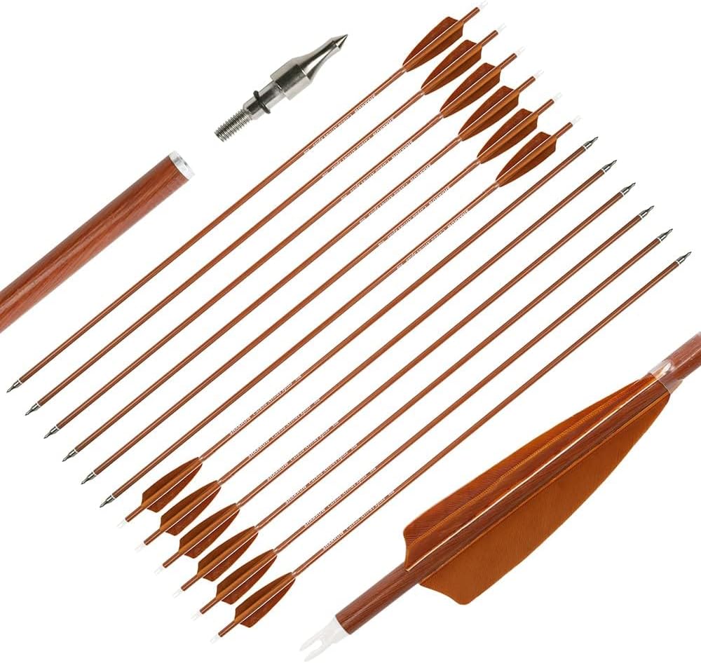 wolfman 30" Archery Carbon Arrows Spine 500 600 Hunting Arrows with 4” Turkey Feather Targeting Arrows for Compound & Recurve &Traditional Bow 6/12pcs