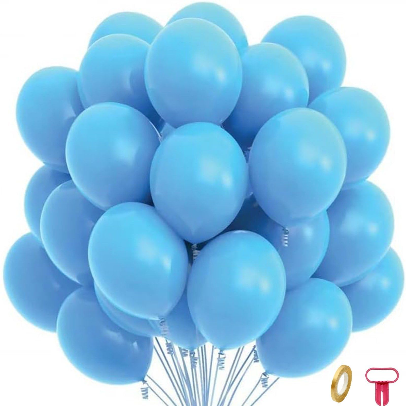 Sky Blue Balloons, 20 x 12-Inch Latex Balloons with Knotter & Ribbon