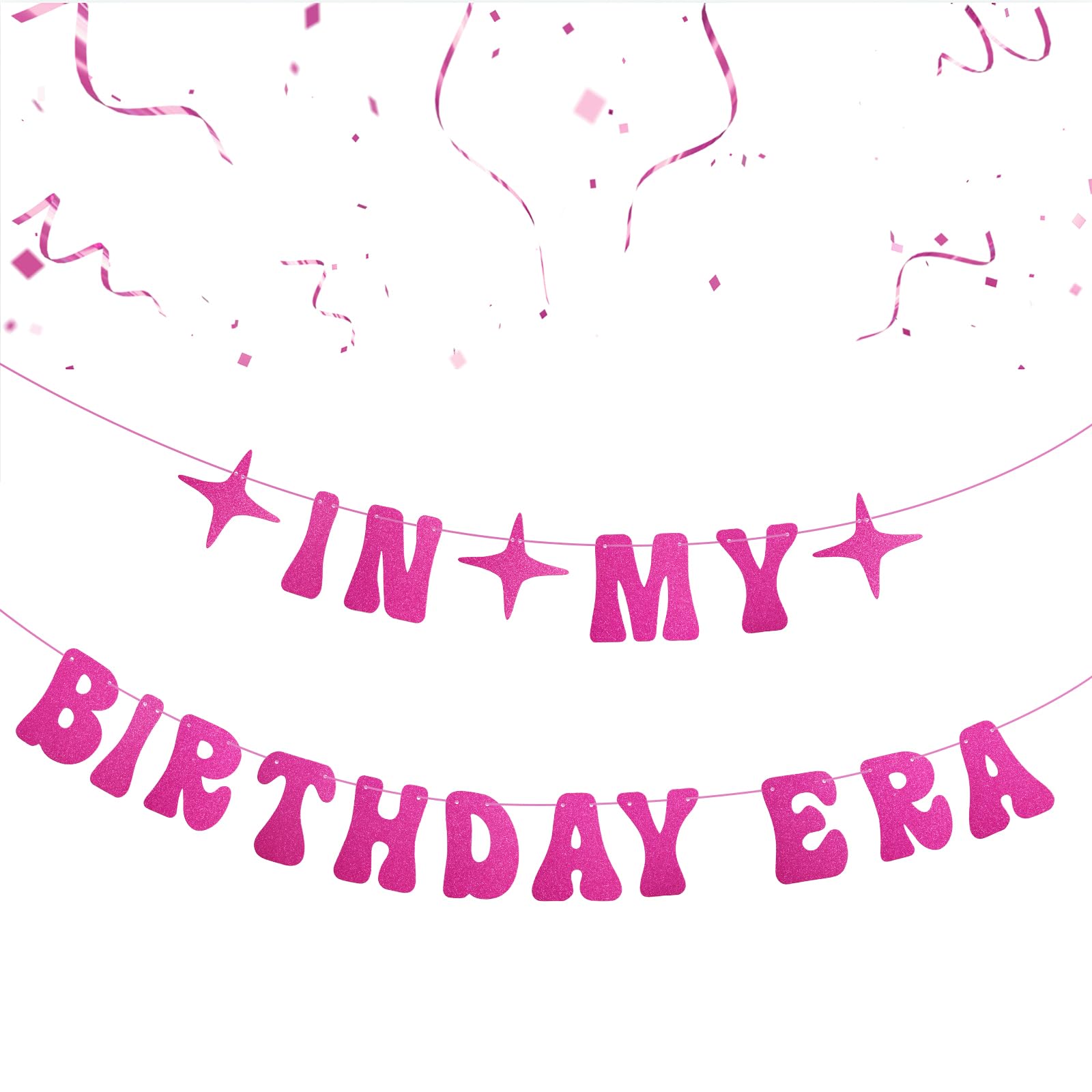 Happy Birthday Banner, Girls Pink Glitter Garland - In My Birthday Era Letters, Party Supplies for Girls Woman