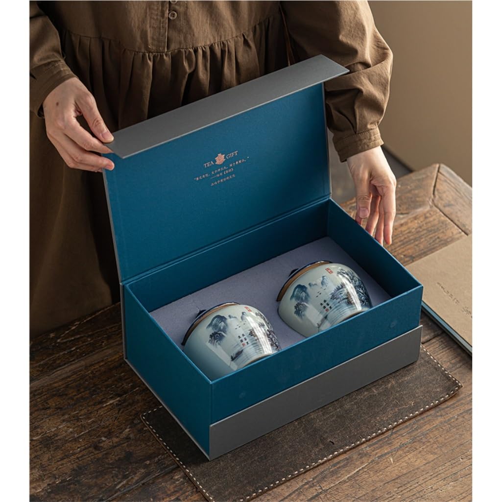 XYNSNDB Teekanister, Aufbewahrungsdosen für losen Tee, grüner Tee, schwarzer Tee, Aufbewahrungsbehälter, Dosen, Leere Dosen, chinesisches Tee-Set, Doppeldosen, Geschenkbox-Set, Teedose