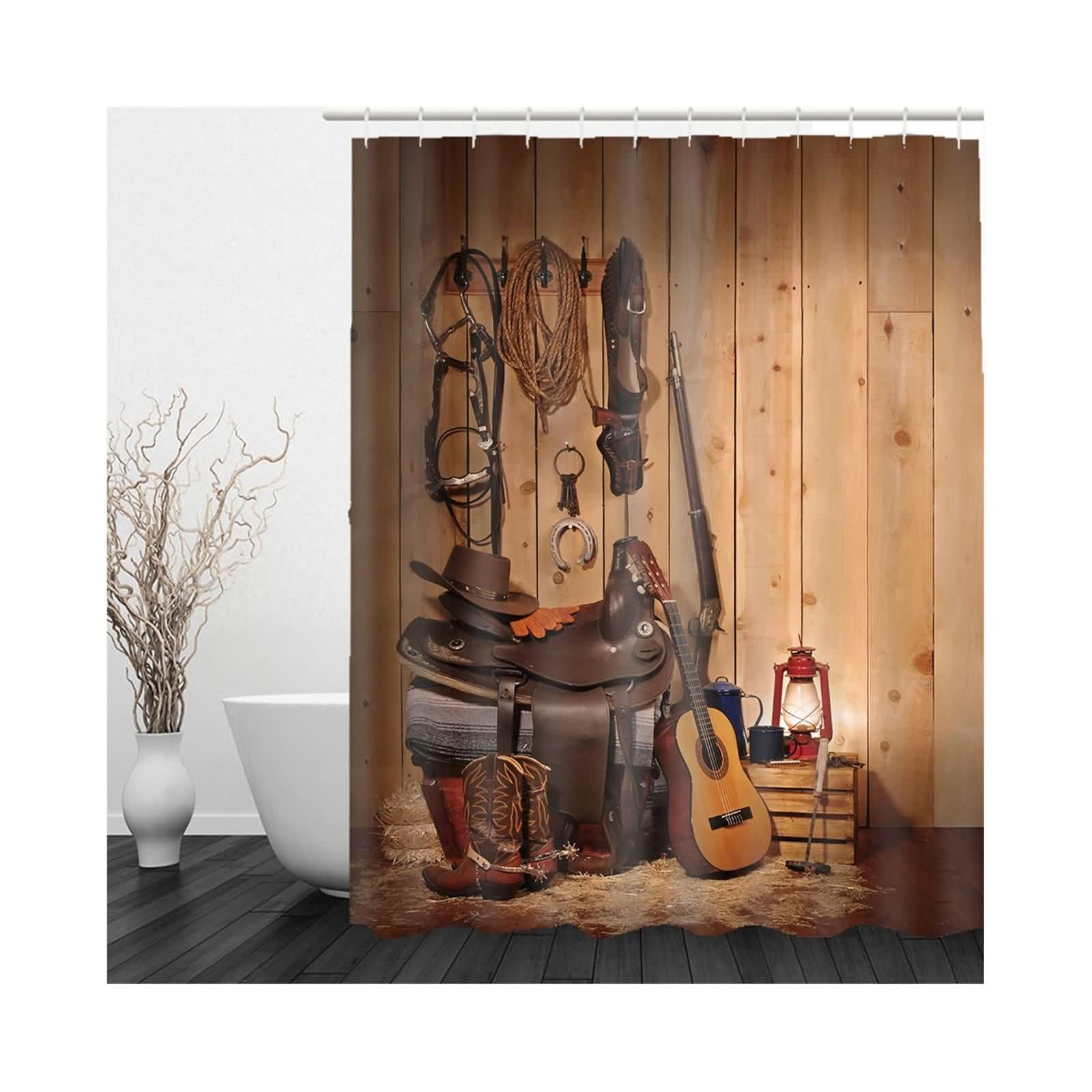 Duschvorhang Haken Badezimmer Fenster Kurz Musikinstrument Blätter Badewanne Braun Perfekt Für Familienbäder 220x180cm