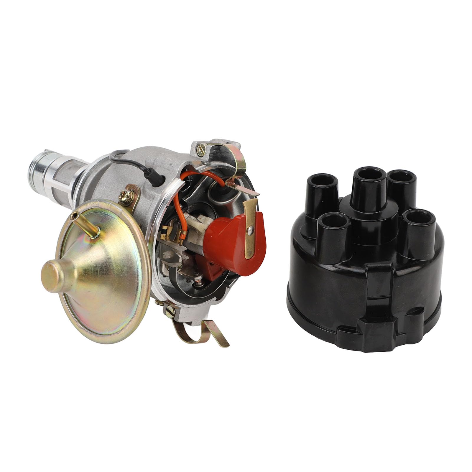 Dilwe Distribuidor de 45D4 Puntos ABS y Distribuidor de Encendido de Metal con Tapa y Brazo de Rotor Rojo Conjunto Completo para Motores Serie A 1969 A 1981 Algunos Autos Serie B