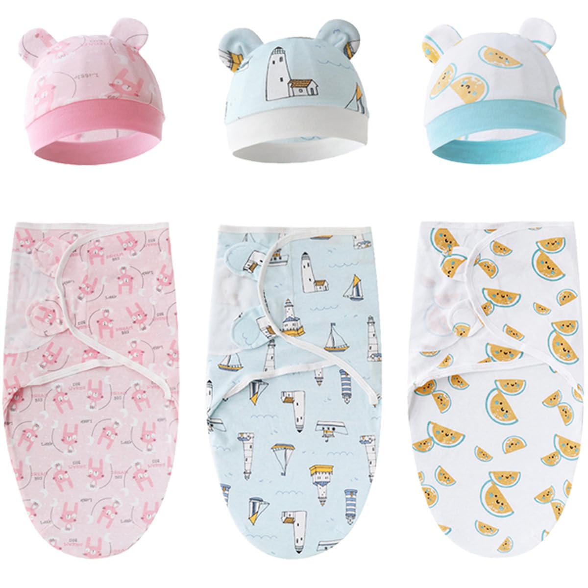Manta ajustable de algodón para que tu bebé recién nacido duerma tranquilo con su gorro a juego
