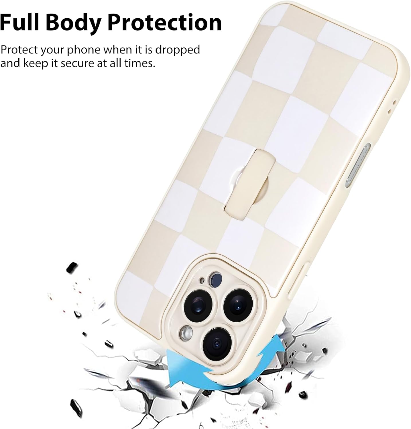 KANGHAR Compatible with iPhone 16 Pro Max Case, Silicone Checkered Cute Pattern, Wristband Kickstand Camera Protection Soft Slim Cover for Girls Women -White - Image 2