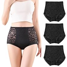 Womens High Waisted Lace Briefs - Retro Floral Panties with Light Tummy Support