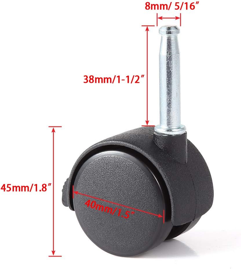 Skelang 8 Pcs Grip Neck Castors Wheels 40mm, Twin Caster Wheel with Brake - Image 4