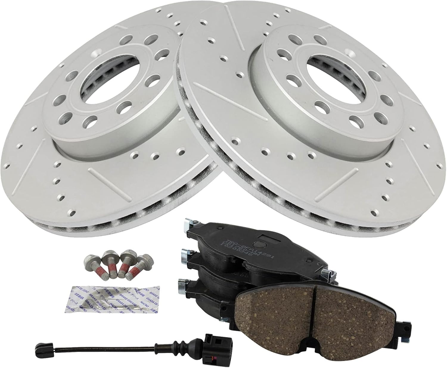 TRQ Front Posi Ceramic Brake Pad & Performance Rotor Kit Compatible with VW Golf Jetta