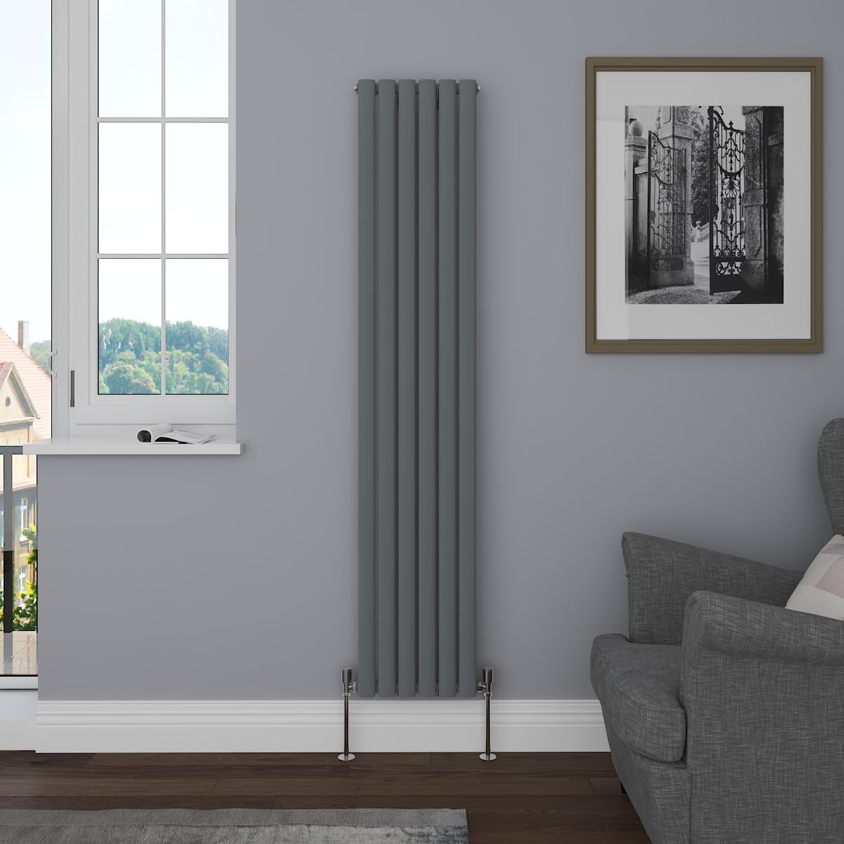 NRG Vertical 1800x354mm Oval Column Radiator Single Panel Anthracite