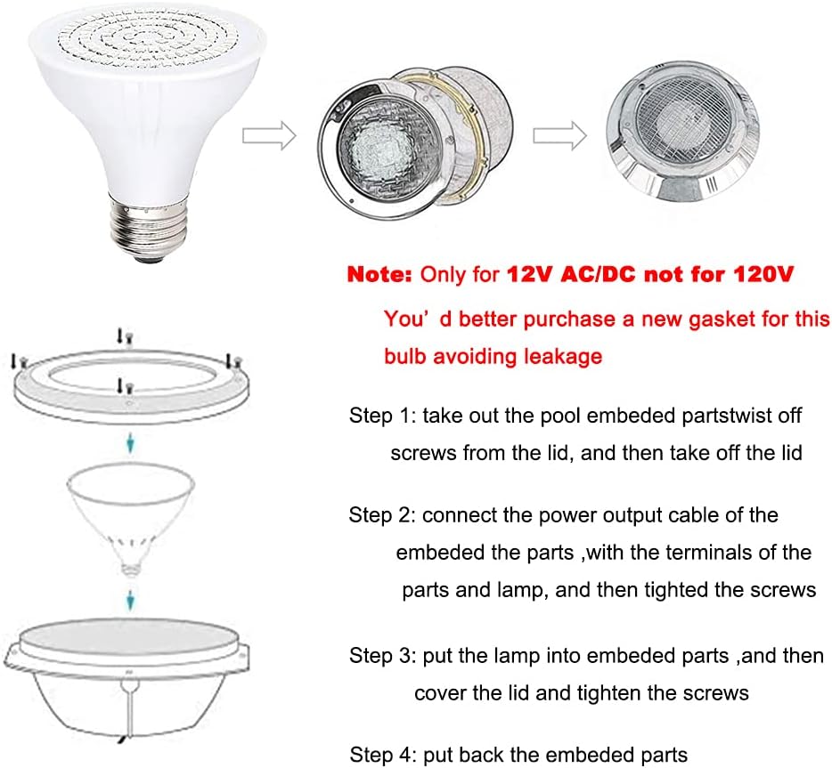 12V LED Spa Light Bulb Daylight White 15W 1500Lumen 6000k Spa Bulb E26 Hot Tub Replacement for Pentair Hayward Underwater Light Fixtures Replace up to 100-300W Halogen Bulb