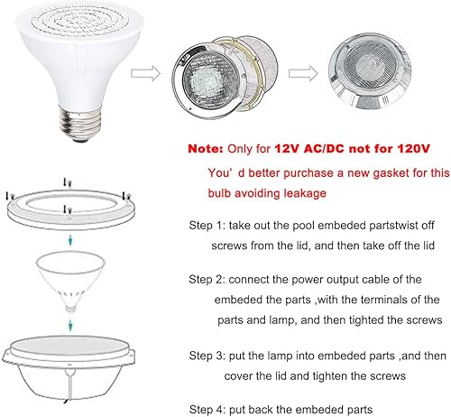 Miniatura 5 de Bombilla LED de spa de 12 V, luz diurna blanca, 15 W, 1500 lúmenes, 6000 K, bombilla de spa E26, reemplazo para lámparas subacuáticas Pentair