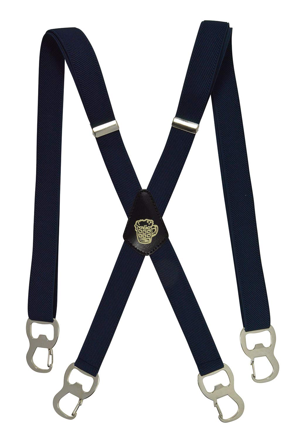 Olata Men's Navy Blue X-Shape Braces/Suspenders With Integrated Beer Bottle Opener And Carabiner Clips - 2.5Cm.