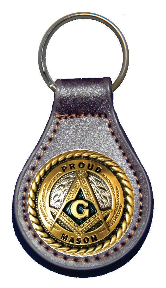 GENUINE TEXAS BRAND Square and Compasses leather key fob or keychain Brown