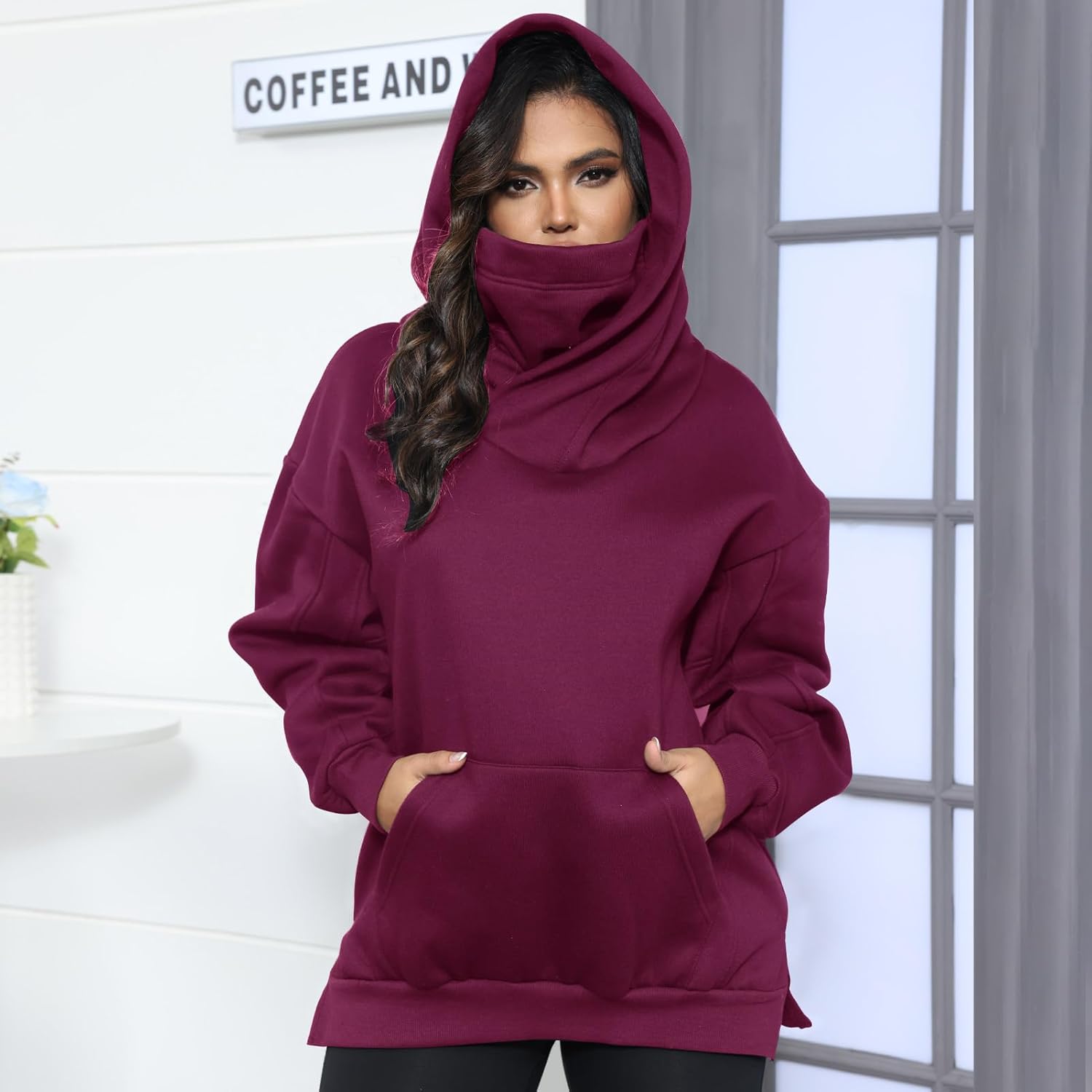 Womens Fleece Hoodie with Scarf Cotton Oversized Pullover Casual Hooded Sweatshirts Sweater Fall Winter Clothes - Image 7