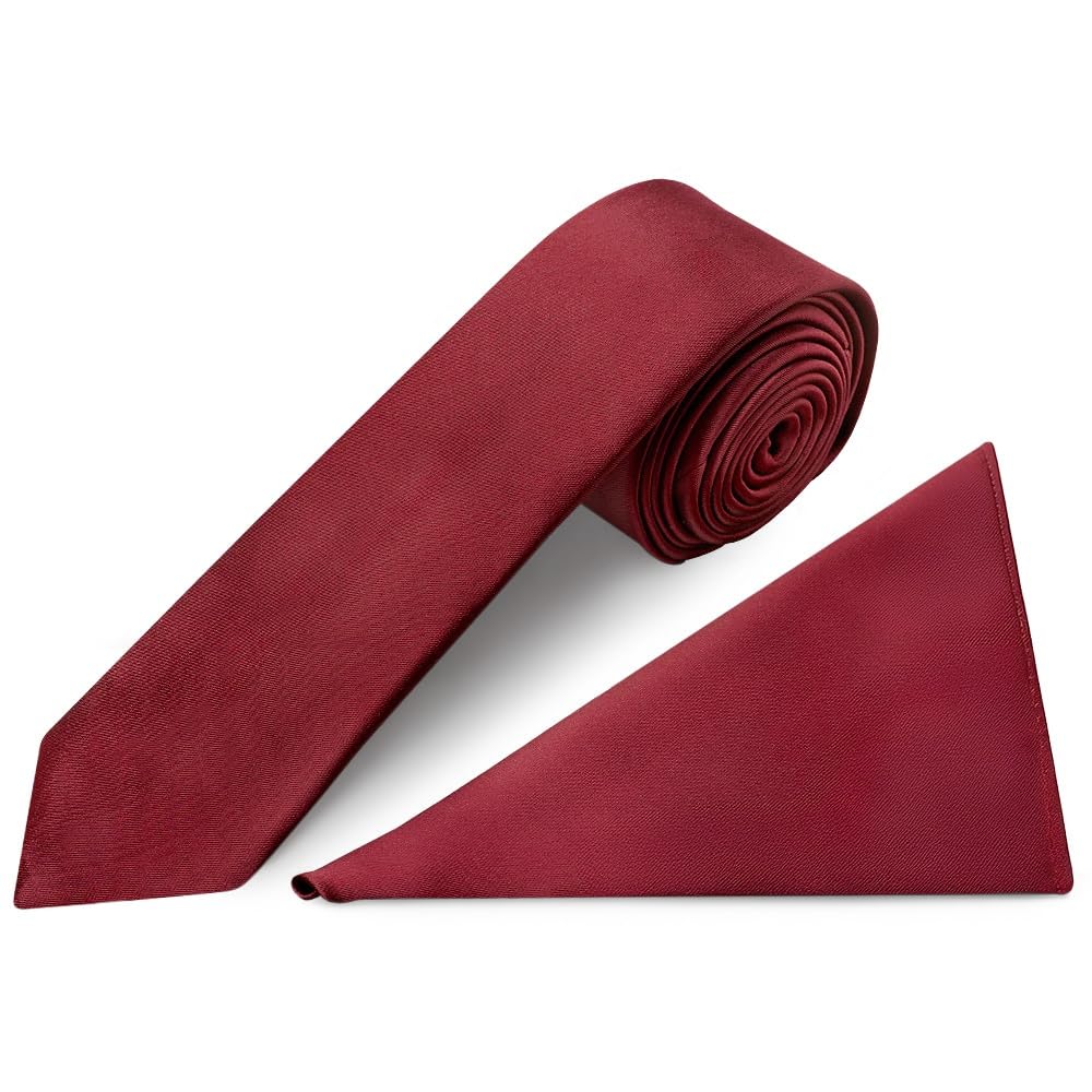Ties R Us Boys Maroon Plain Red Satin Skinny Tie And Handkerchief Set