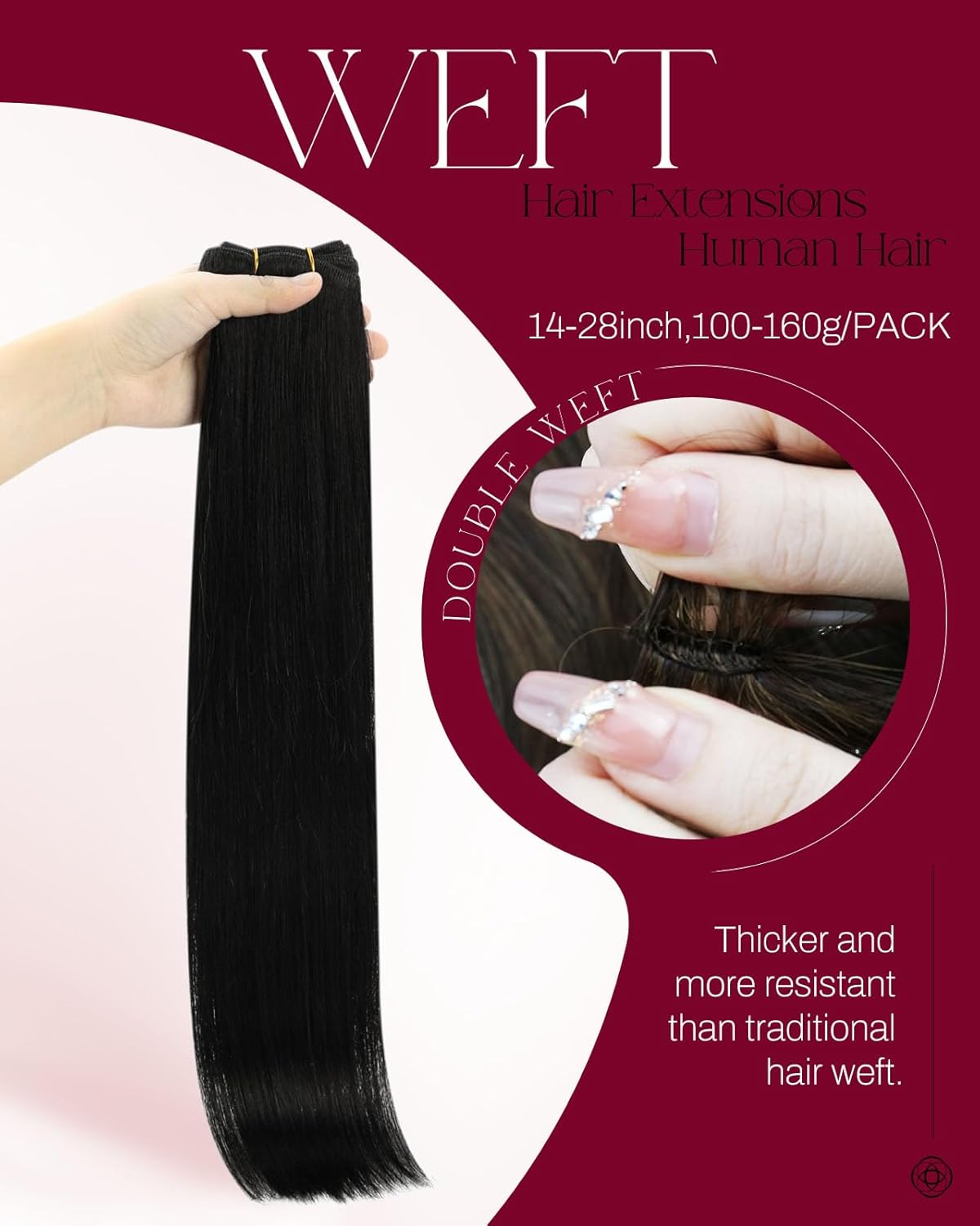 Moresoo Black Human Hair Extensions Sew in Straight Remy Human Hair Weft Extensions Jet Black Weft Hair Extensions Human Hair Long 100G 20 Inch