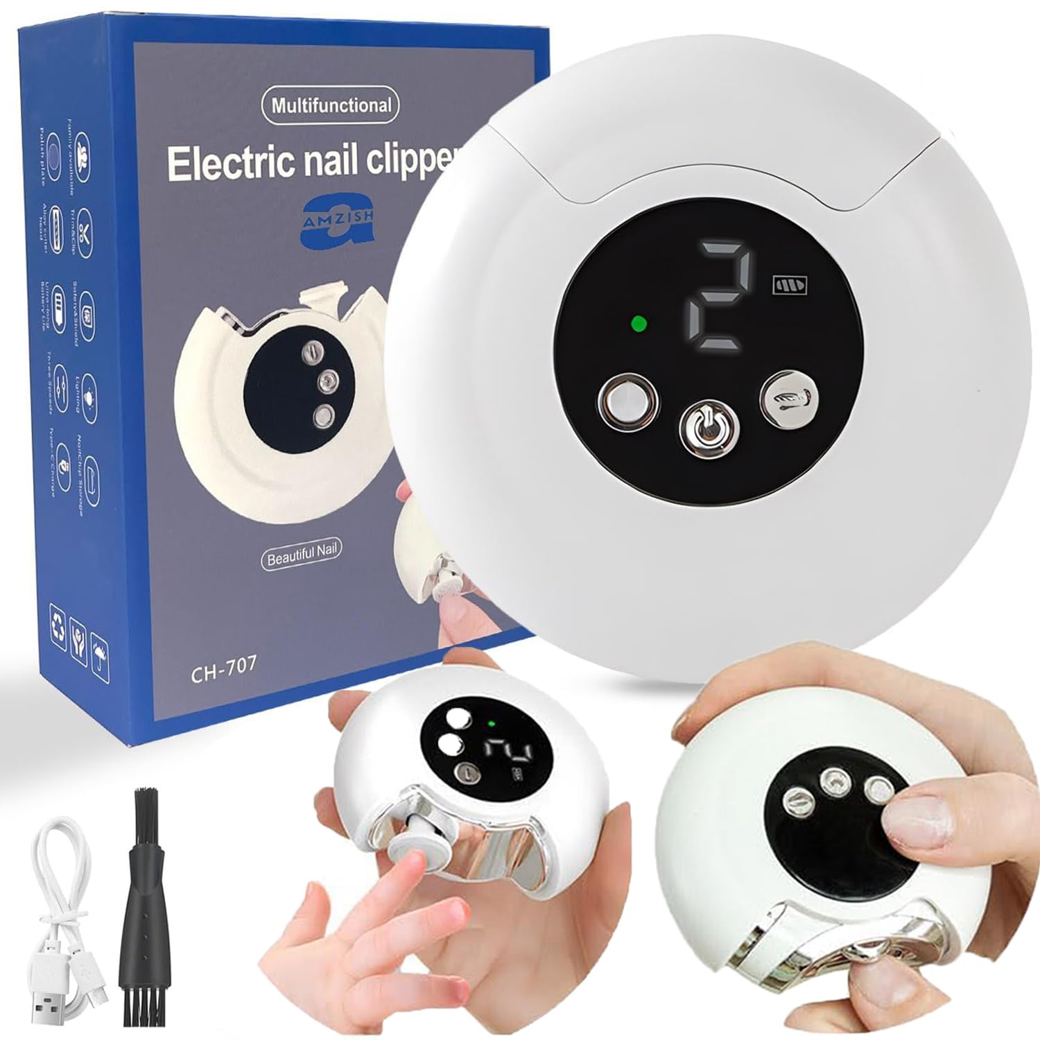 Electric Automatic Baby Nail Clipper with Light and 3 Speeds, Fingernail Cutter and File and Usb Charging 3 in 1 Design,360° Rotatable Safety Automatic Nail Trimmer for Baby, Kids, Seniors and Adults