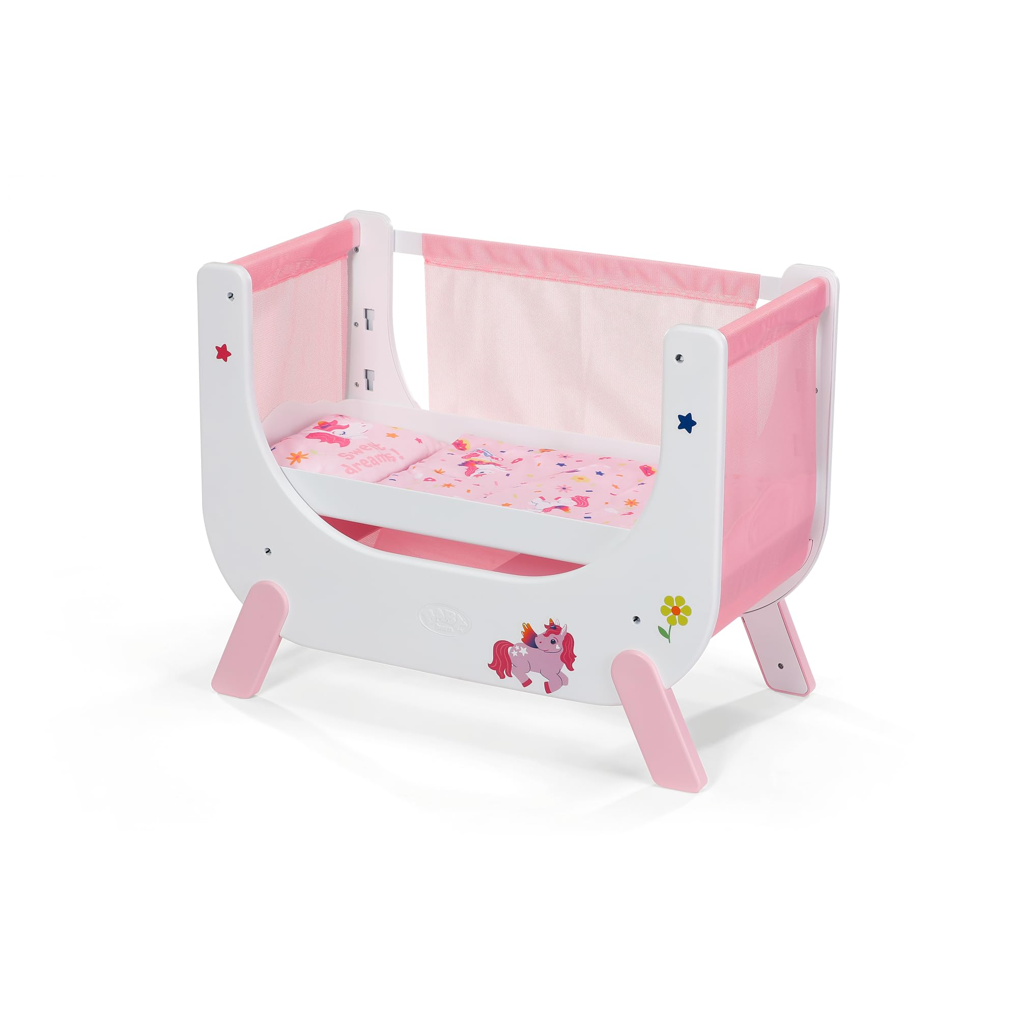 BABY born Cuna colecho para muñecas de 36 y 43 cm | Altura regulable, diseño de unicornio, para muñecas de 36 y 43 cm