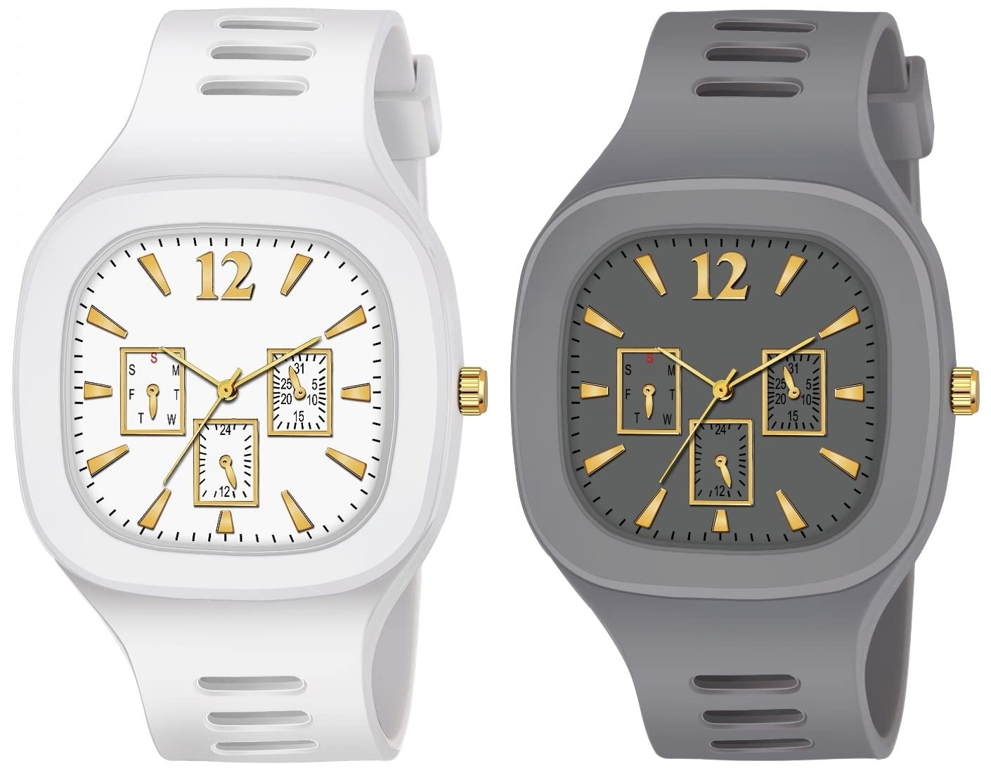 MAHI Trendz Premium Square 8 Colours Multi DIAL Strap Analog Silicon Strap ADDI Stylish Designer Analog Watch Combo for Boys Mens Pack of 2 (White & Grey) (B0CJ754KJL) Amazon Price History, Amazon Price Tracker