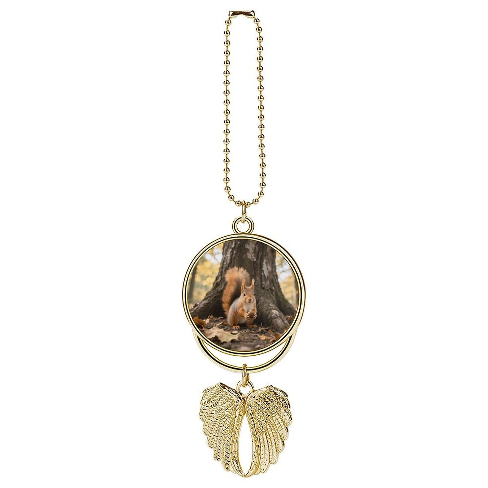Squirrel Car Charm, Alloy Rear View Mirror Pendant, Bling Funny Car Hanging Ornament Gift for Women Men, Car Pendant Lucky Auto Interior Decoration Accessories Golden-Style
