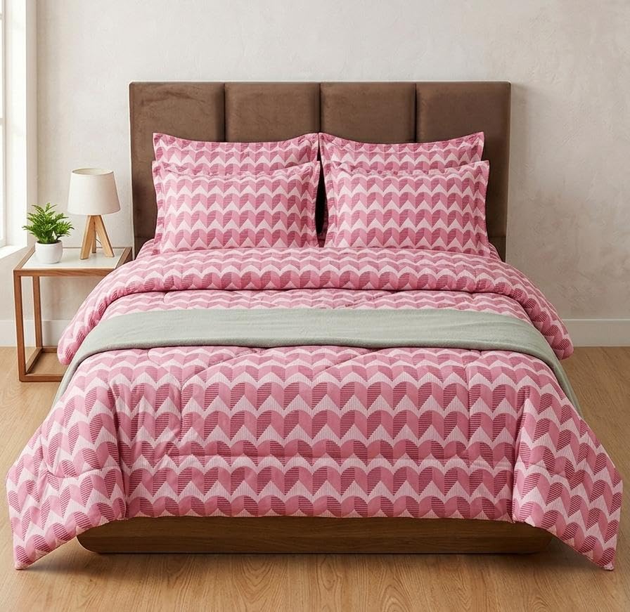 Ruby 4-Piece King Size Bedding Set with Comforter | Pink 2 | 1 Comforter, 1 Bedsheet & 2 Pillow Covers | Soft Quilted Printed Bed Linen | All Season| Bedroom Décor-image-9