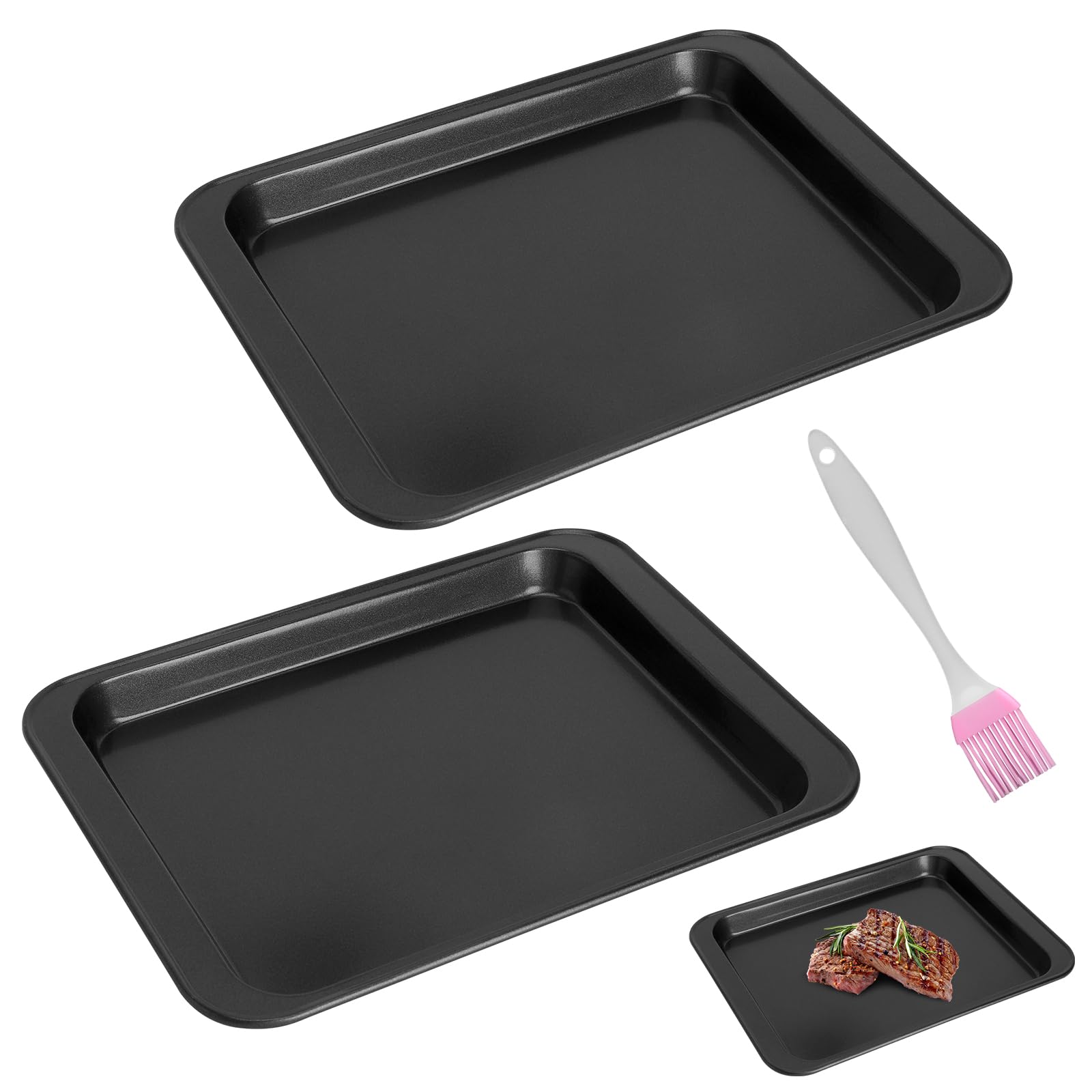 2 Bandejas de Horno de Acero al Carbono con Pincel de Silicona, 24 x 18 x 2 cm, bandeja horno rectangular antiadherente, bandeja de horno para reposterÃa, pizza y cocción diaria
