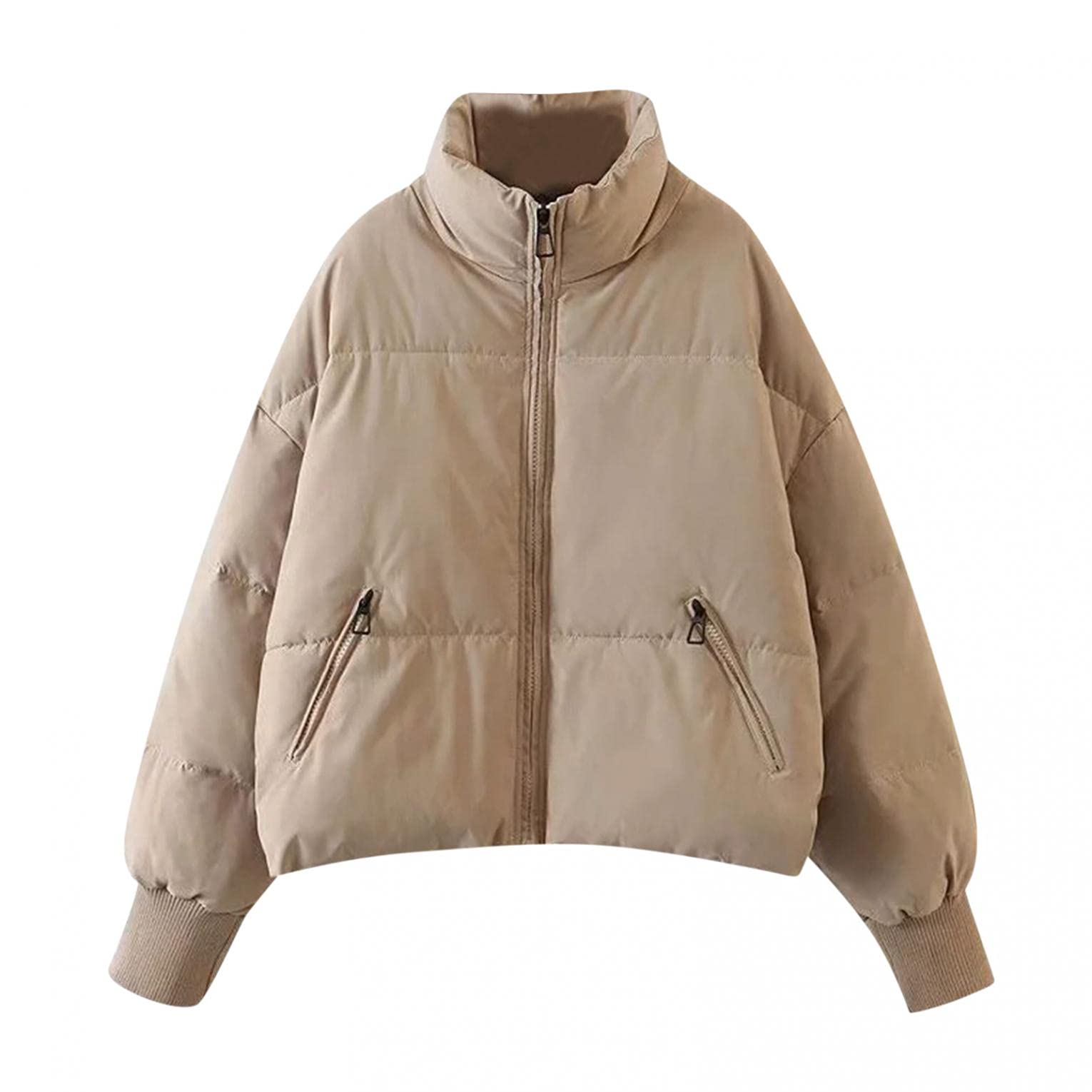 Piumino da donna, leggero, invernale, caldo, con chiusura lampo, per il tempo libero, traspirante, antivento, giacca trapuntata, giacca softshell, cachi, M