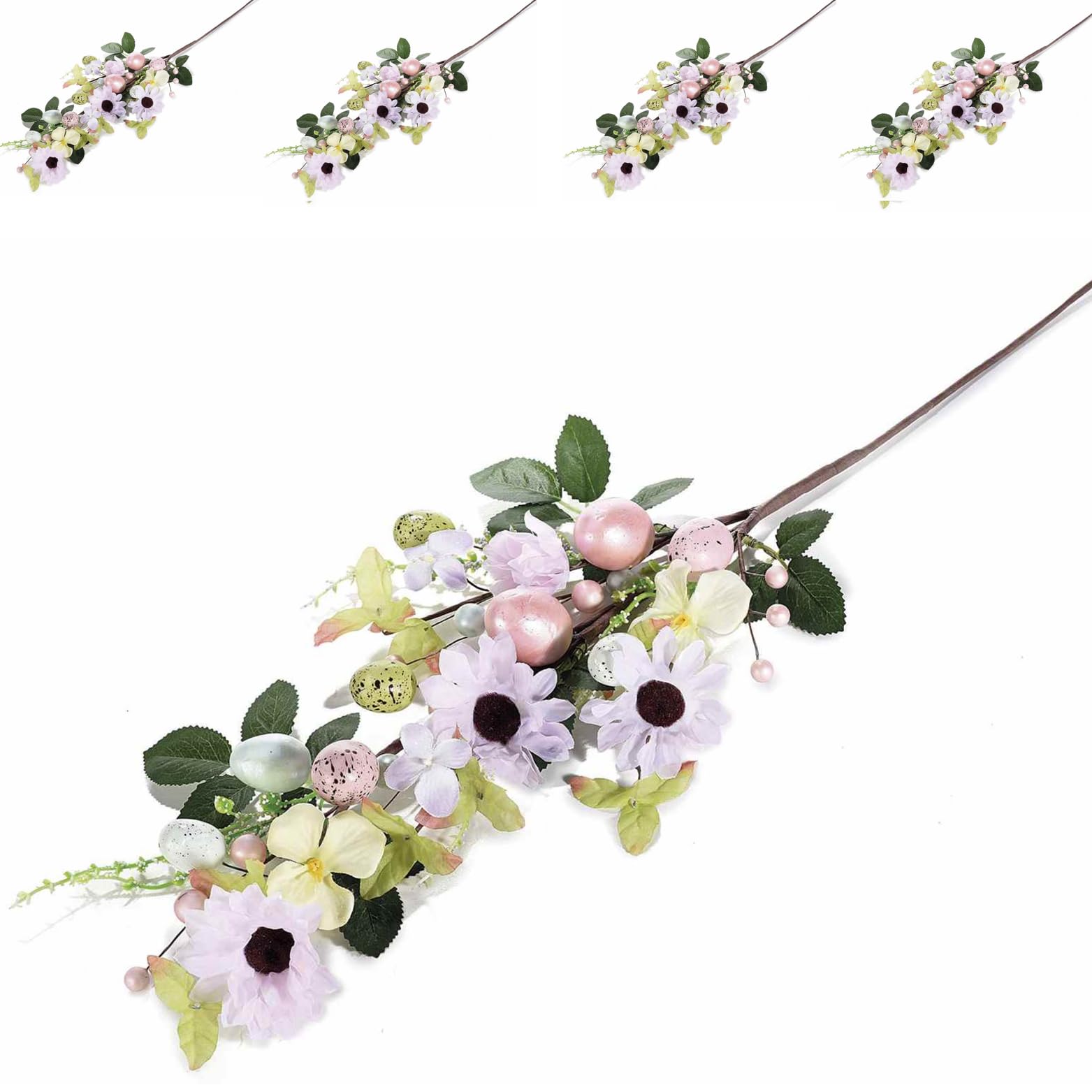 Gruppo Maruccia - Flores de Pascua artificiales - Rama moldeable con huevos y flores - Creaciones DIY, centro de mesa, árboles de Pascua - Juego de 4 piezas