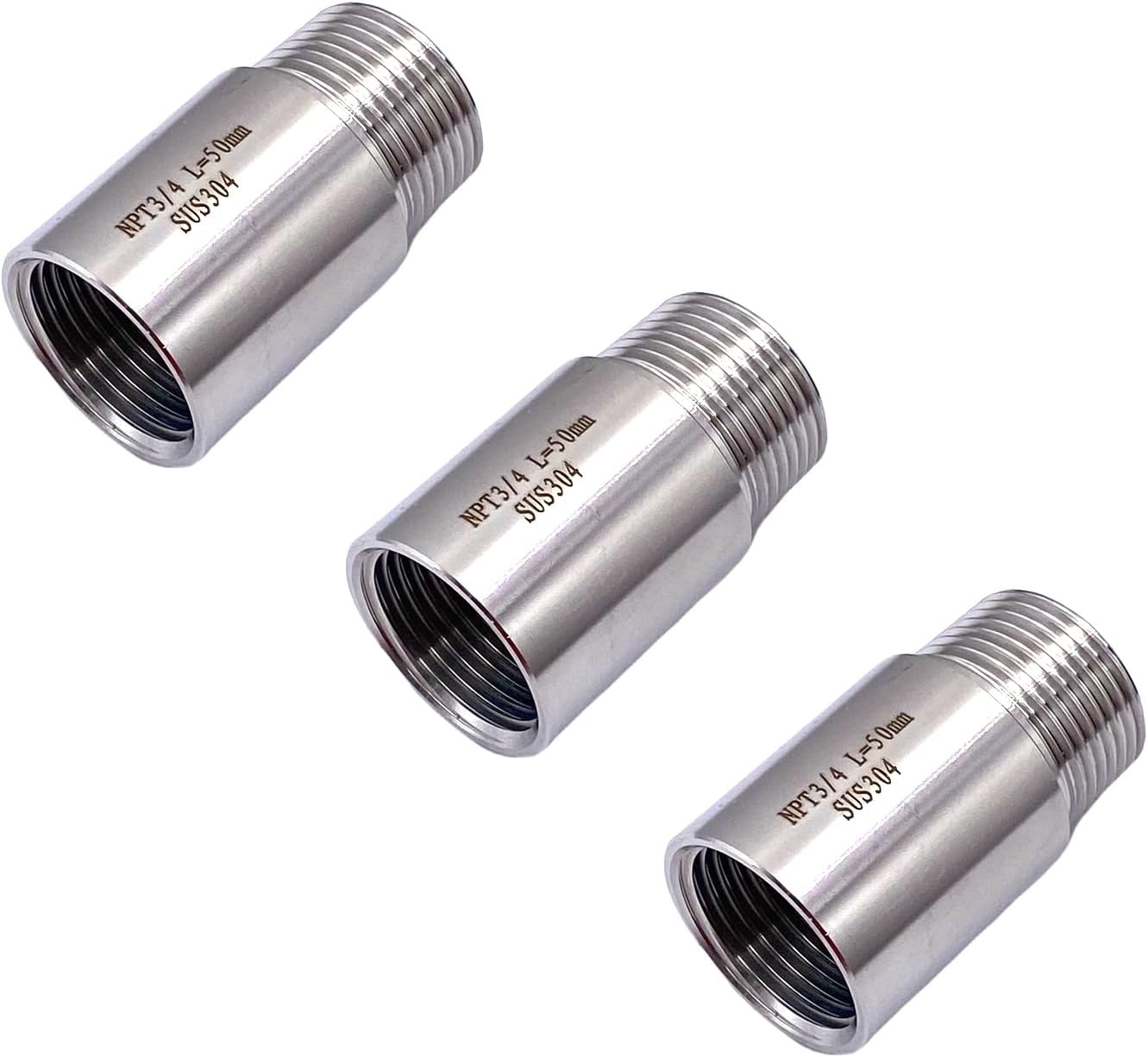 3 Pcs 3/4" NPT Male X 3/4" NPT Female Stainless Steel Nipple Cast Extensions Pipe Adapters for Irrigation, Shower Head,Fuel Equipment, Plumbing and Pneumatic System,Length=1.97"/50mm