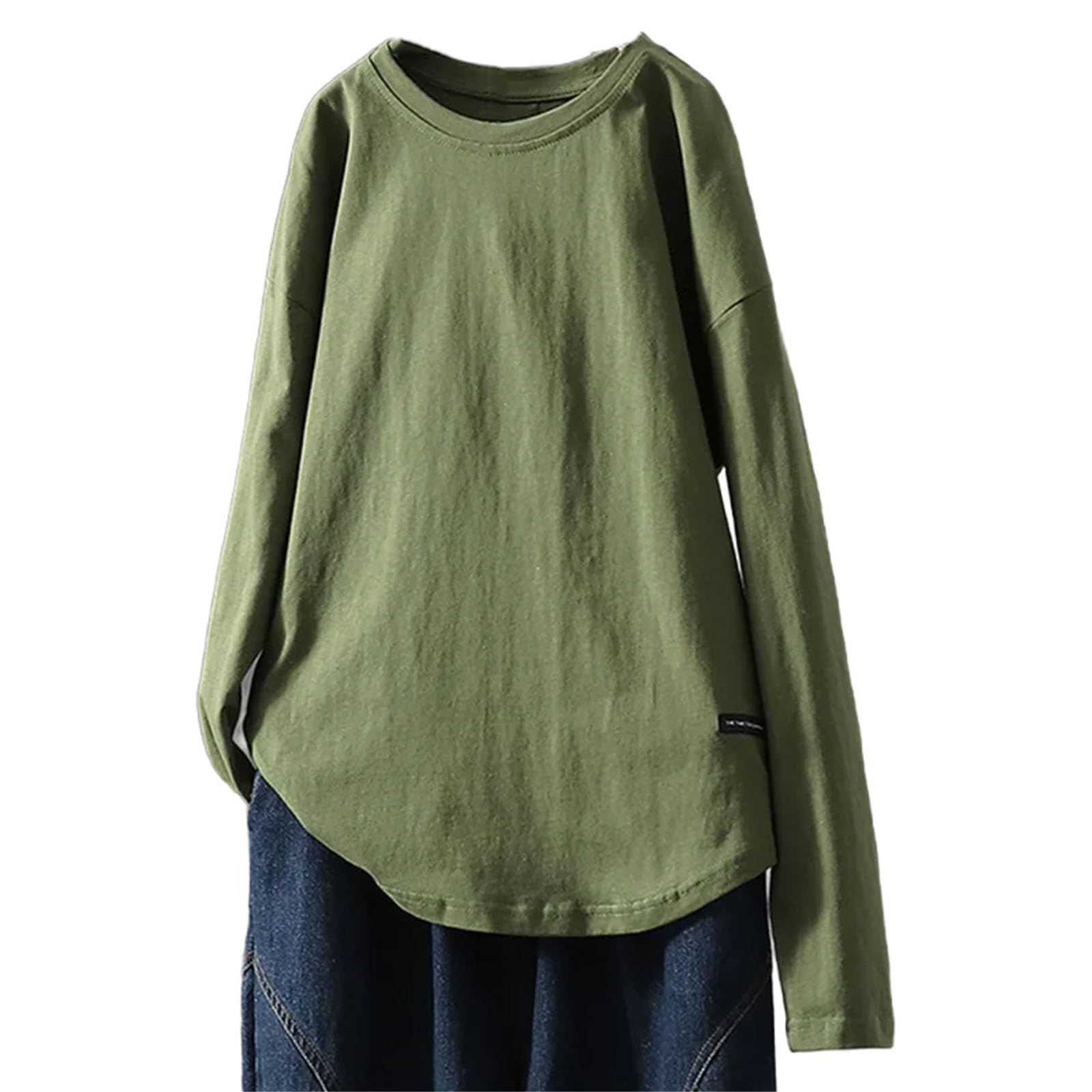 Camisetas de manga larga con cuello redondo y manga larga para mujer, color liso, holgadas