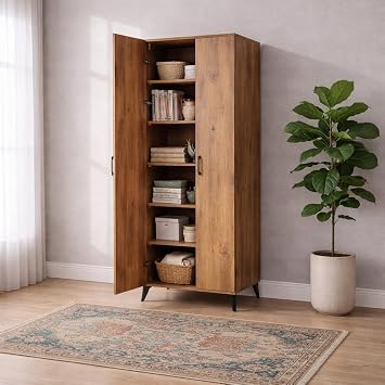 bangu 2 Kapaklı Mutfak Banyo Balkon Depolama Kiler Dolabı Çok Amaçlı Dolap (Genişlik 60 cm) (ATLANTİK ÇAM, DERİNLİK 32 CM)