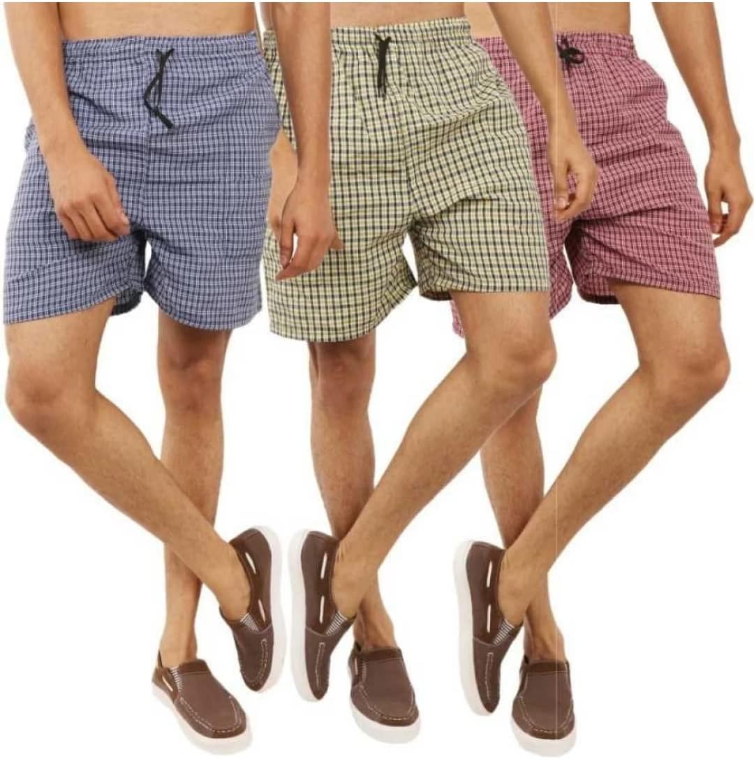 FRAXIER Men's Cotton Checkered Printed Boxers, Shorts, Multicolor Pack-of -3