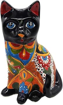 Lola Cat Medium Hand Painted Indoor Outdoor Multi Colored Figure Glazed