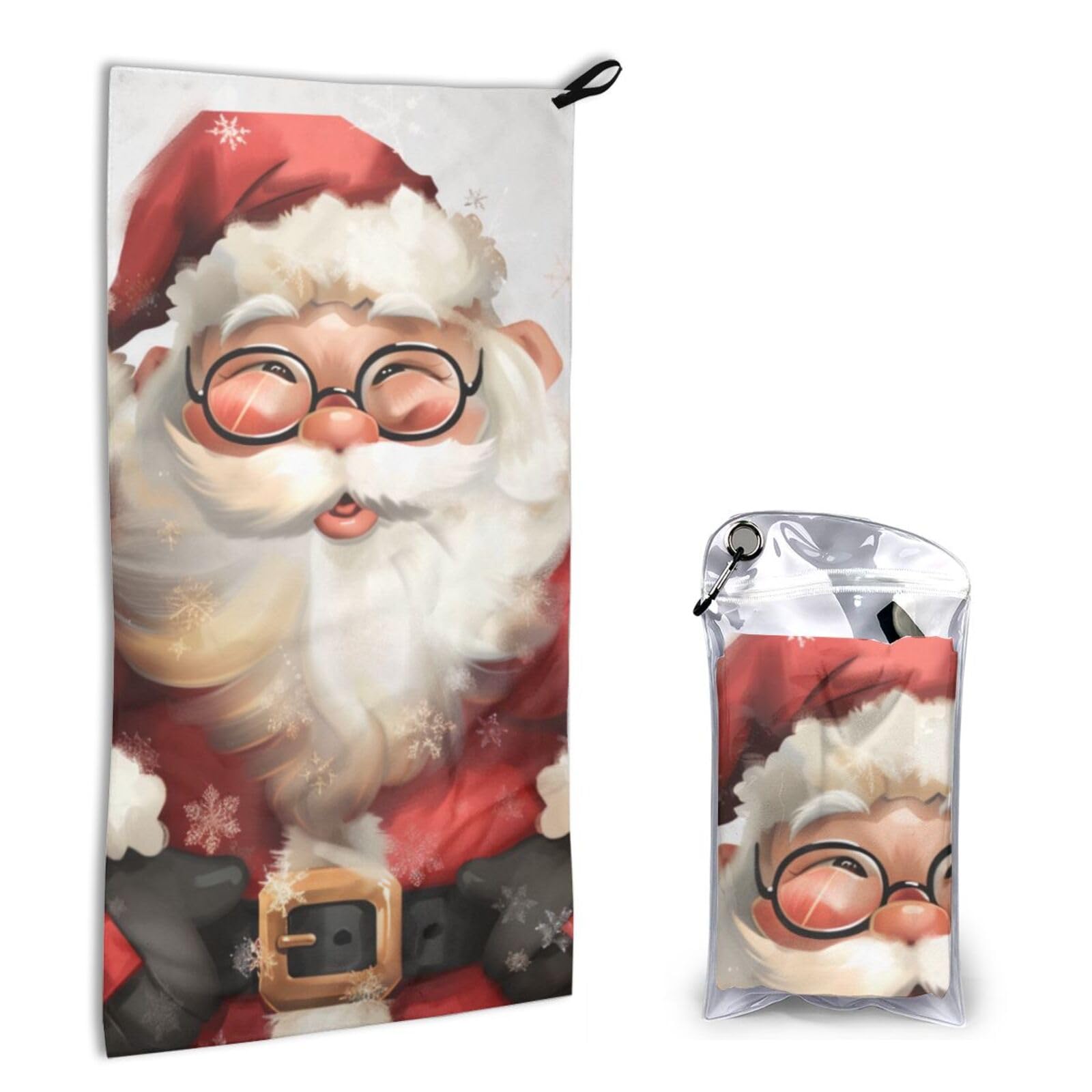 BWWHCCTI Quick Dry Hand Towel With Bag - Cute Santa Claus Printed Super Absorbent Face Cloth Microfiber Travel Sports Towels 40x80cm
