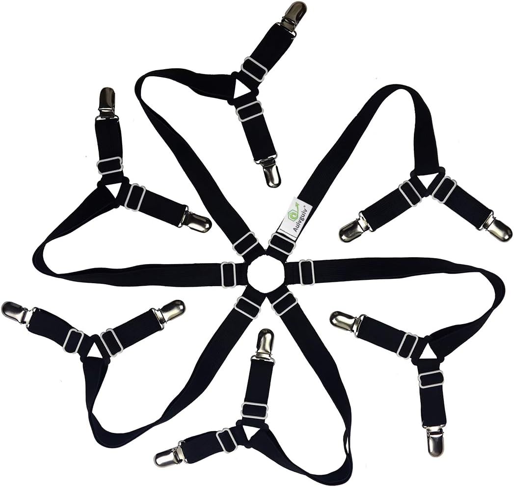 Toweter Adjustable Elastic Fitted Sheet Straps,Crisscross Bed Sheet Fasteners Suspenders,Fit Round and Square Mattresses (Black)