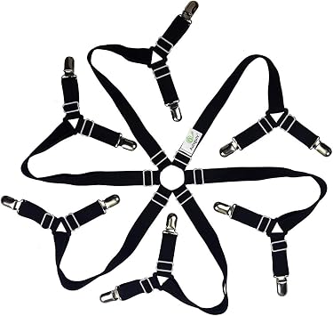 Toweter Adjustable Elastic Fitted Sheet Straps,Crisscross Bed Sheet Fasteners Suspenders,Fit Round and Square Mattresses Black