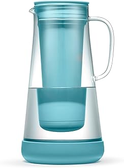 LifeStraw Home– Water Filter Pitcher, 7-Cup, Glass with Silicone Base, Juniper, for Everyday Protection Against Bacteria, Parasites, Microplastics, Lead, Mercury, PFAS and a Variety of Chemicals