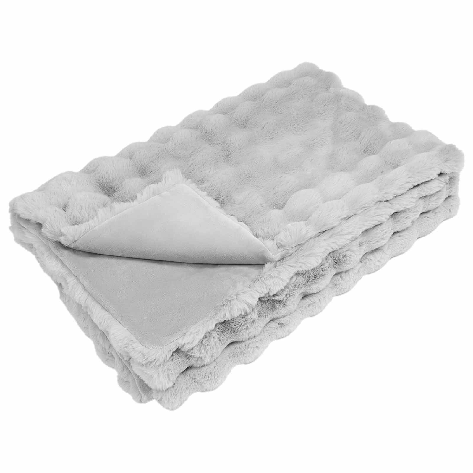 QZZCED Anti-Slip Faux Rabbit Fur Blanket with Plush Bubble Texture, 220 x 240 cm, Olite Grey, Soft Couch Blanket for Warmth and Modern Home Decor