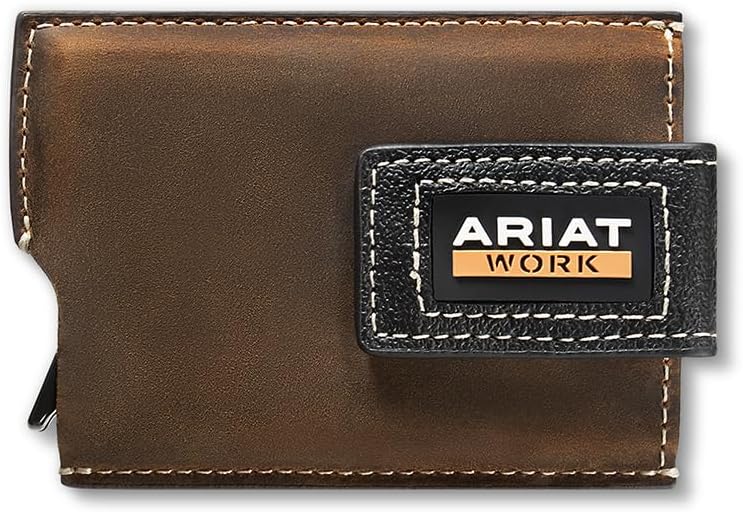 ARIAT Men's Work Utility Magnetic Clip Wallet - Genuine Leather, Brown, RFID Blocking