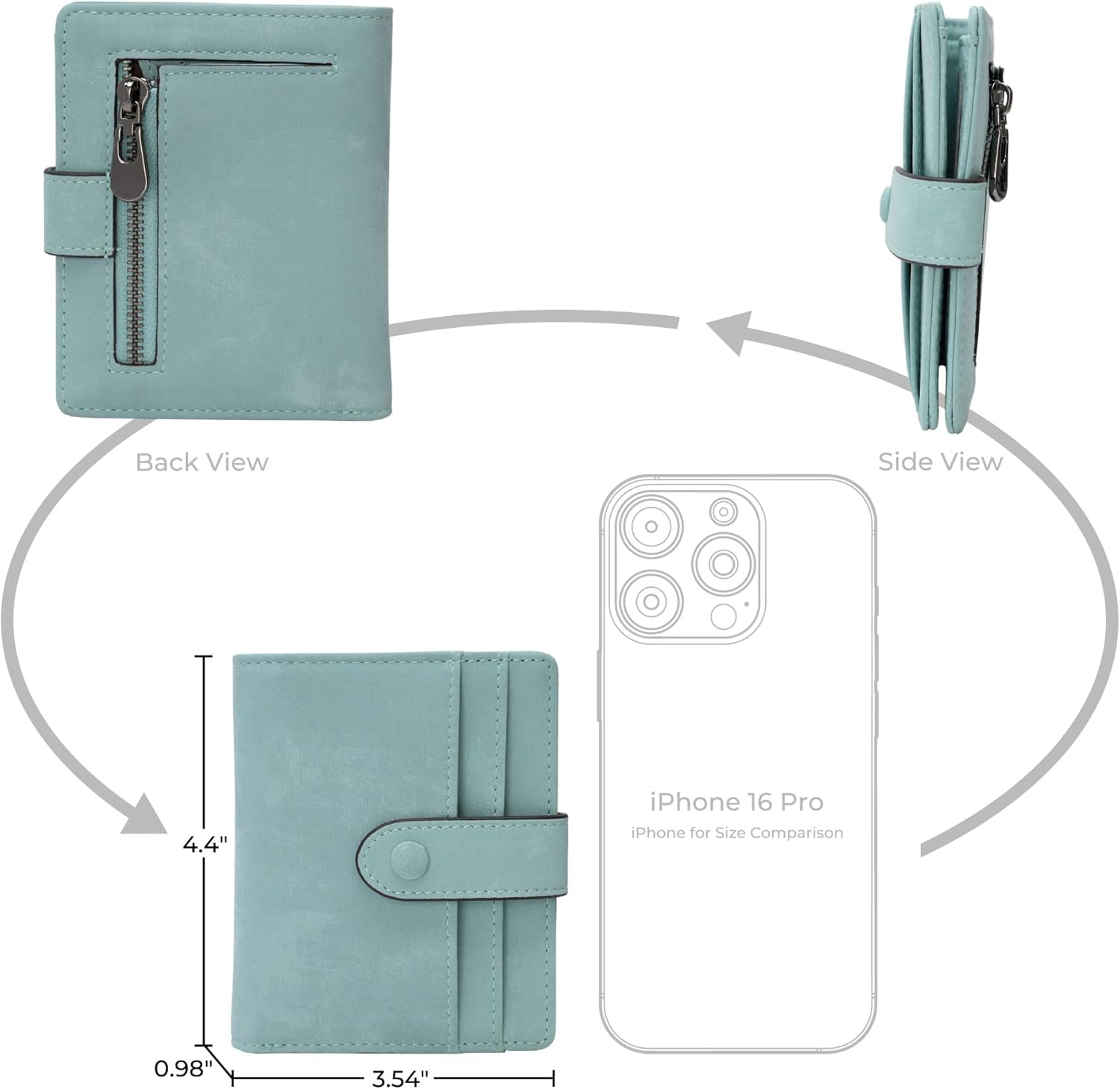 Bveyzi Slim Credit Card Holder Wallet for Women, RFID Blocking Lightweight Bifold with Zipper Pocket(Purist Blue) - Image 4