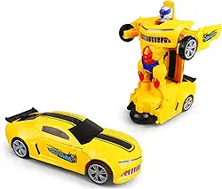 Super Carro que Vira Robô – Brinquedo 2 em 1 com Luzes LED, Som e Transformação Estilo Carro Robô | Diversão Garantida para Crianças 3+ (Amarelo)