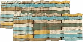 2 Pack Valance Curtains for Kitchen Windows Farm Barn Vintage Wood Grain Rod Pocket Curtain Country Farmhouse Rustic Plank Small Window Treatment Topper for Bedroom Living Room Bathroom, 54x18in
