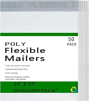 10 50 100 500 1000 Suncomptech #8 White Poly Mailers, Self Seal and Water Resistant Shipping Bags, Enhanced Durability and Tear-Proof Multipurpose Postal Bags 50 pieces, 24x24 inches